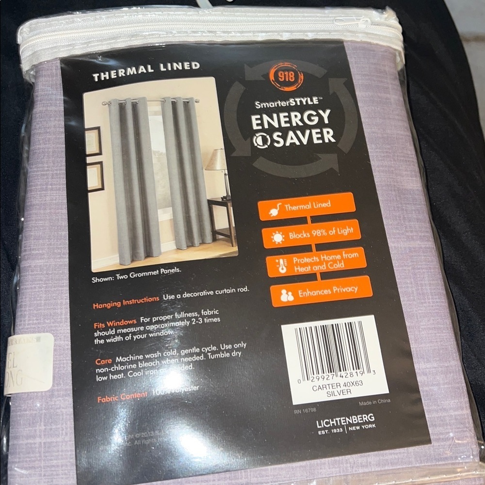 Carter Silver Energy-Saving Curtain Panel set of 2 - Picture 2 of 4